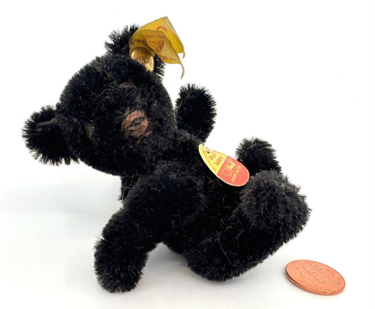 Steiff Orig Schwarz Teddy Bear 1990s Mohair 10cm ID Button Tags