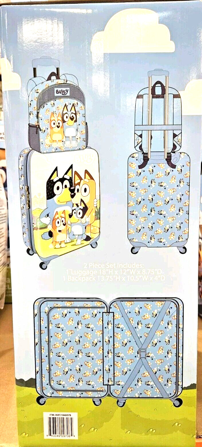 Brand New Kids Licensed "BLUEY" Carry on Plus Backpack Luggage 2 Piece Set 