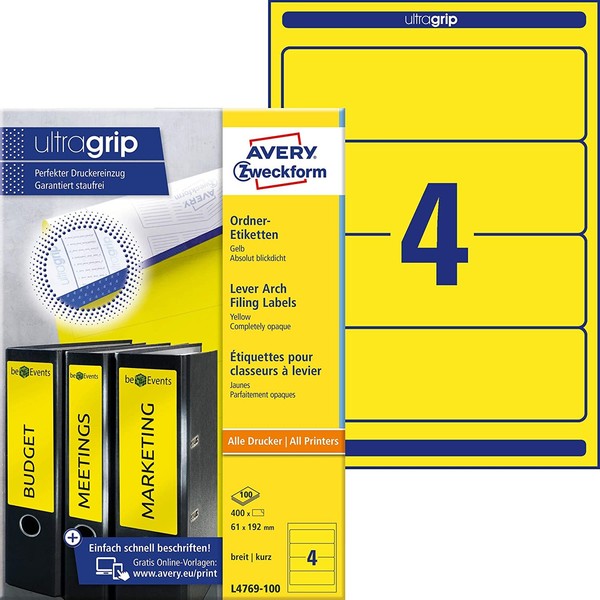 Avery Zweckform L4769-100 OrdnerrüCken Etiketten (Mit Ultragrip, 61 X 192 Mm Auf-image