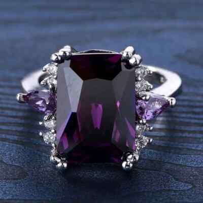 Silver-Tone Amethyst Filigree Cocktail Ornate Ring Size 6 New Free Ship 80