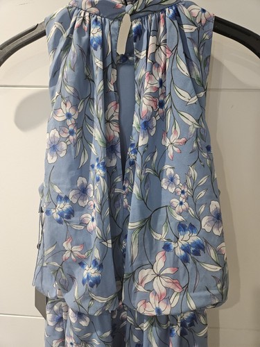 BNWT ADRIANNA PAPELL BLUE FLORAL PUSSYBOW SILKY SOFT MIDI DRESS SIZE 8 - Picture 5 of 11
