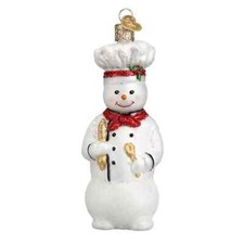 Old World Christmasn SNOWMAN CHEF 24184 Glass Ornament w/Box