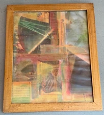 Vintage 90s Mixed Media Collage Decoupage Art Wall Hanging VanKleef Modern Art 2