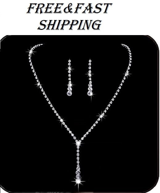 Crystal Rhinestone Bridal Jewelry Set – Silver Necklace & Earrings for Women-image
