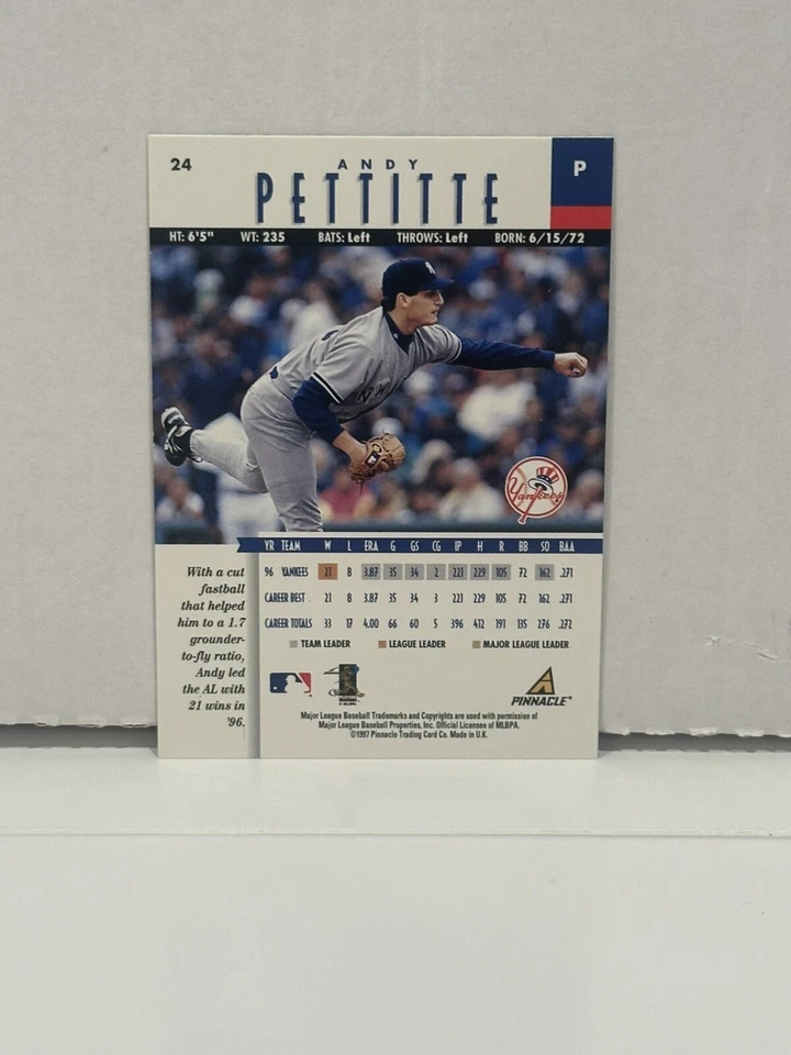 1997 PINNACLE NEW ARTIST'S PROOF BLUE RARE PROMO SAMPLE #24 Andy Pettite SP - Image 3 of 4