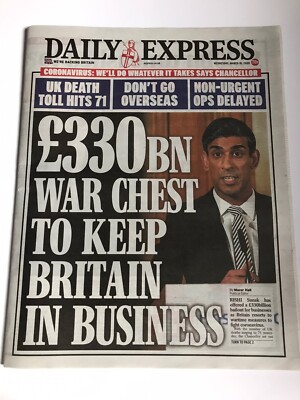 PANDEMIC VIRUS RISHI SUNAK UK DAILY EXPRESS ZEITUNG 18. MÄRZ 2020