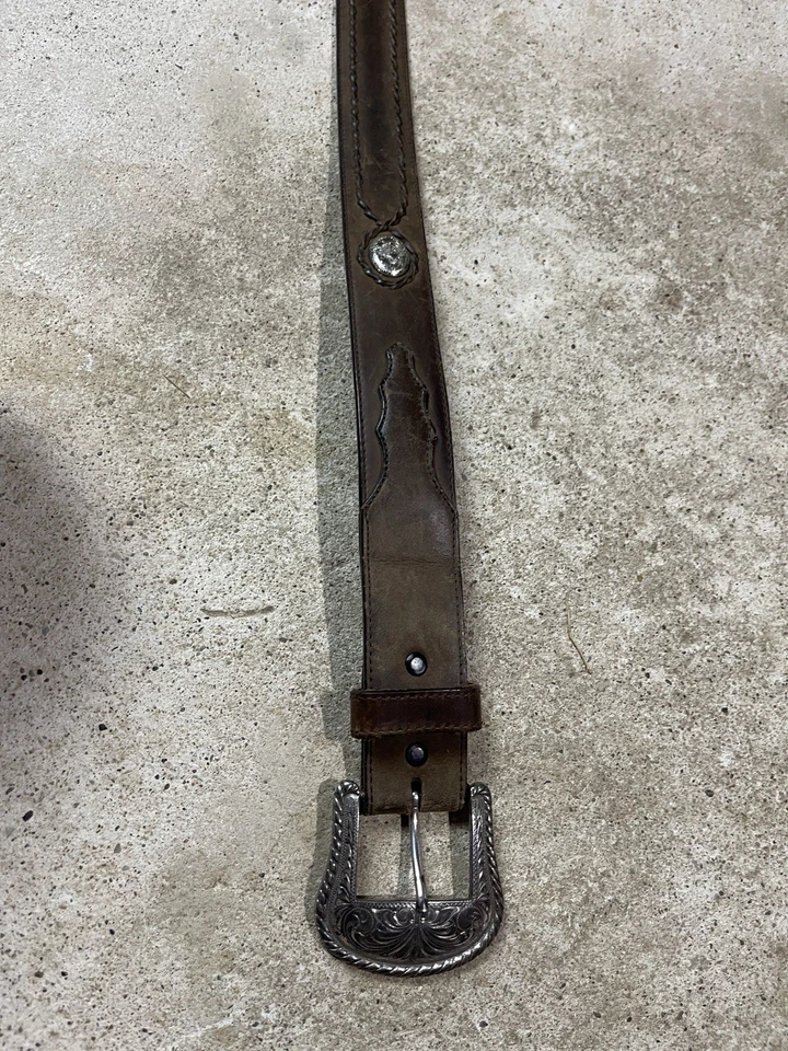 Cinturón hebilla vintage hecho en EE. UU. TOOLED 36 MARRÓN OCCIDENTAL cuero cónico RANGER Foto 2 de 4