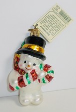 2009 CUTIE SNOWMAN - OLD WORLD CHRISTMAS GLASS ORNAMENT - NEW W/TAG 24122