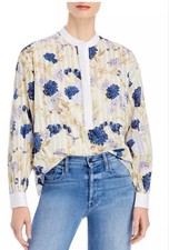 Tory Burch Floral Print Tunic Top in White and Blue, Size L $298 retail