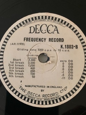 Decca Frequency Record K1803 Gliding Tone Flat Response 14000 cps to 3000 cps
