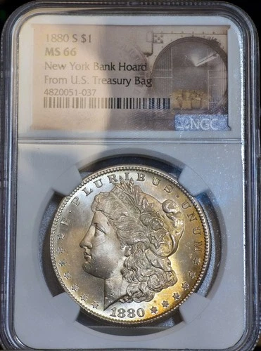 1880 S Morgan Silver Dollar MS66 NGC Bank Hoard Toned Coin LUSTER BU GEM CH PQ