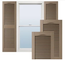 12"W x 36"H Lifetime Vinyl, Open Louver Shutters, French Toast