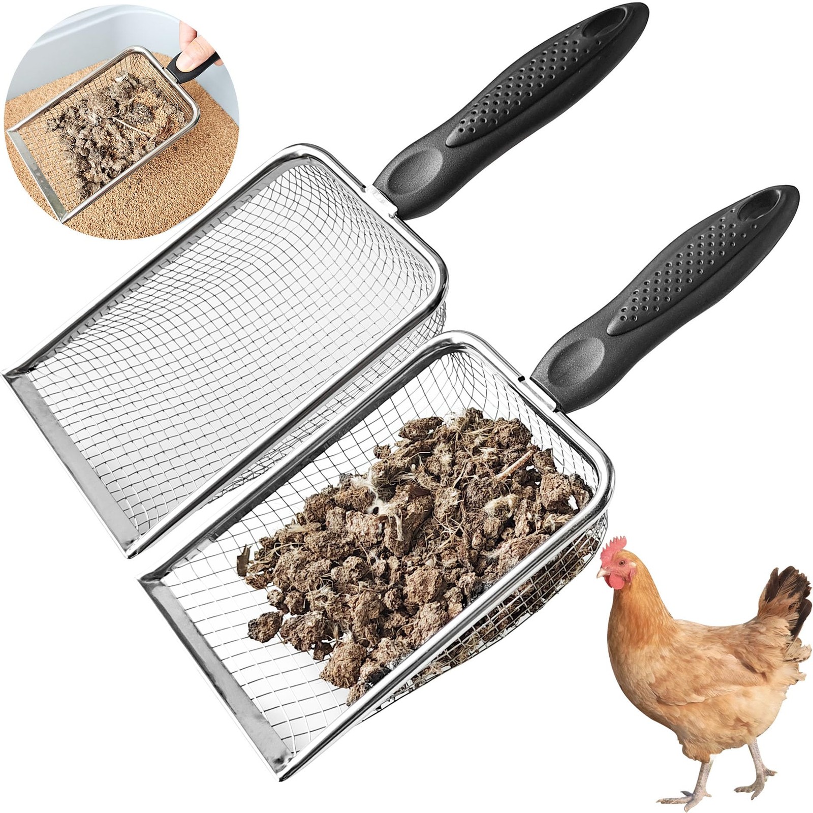 Chicken Poop Scooper for Coop,2 Pack Coop Scoop Shovel Black