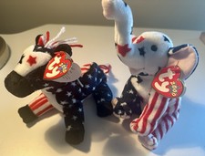 Ty Beanie Babies Righty & Lefty 2000 Elephant & Donkey!  Birth July 4, 2000!