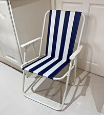 Vintage Retro Striped Navy Blue White Folding Deck Chair Beach Garden Camping
