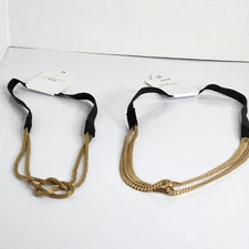 Women’s Hair Accessories Bundle Lot Of 2 Goldtone Hair Bands with Black Elastic