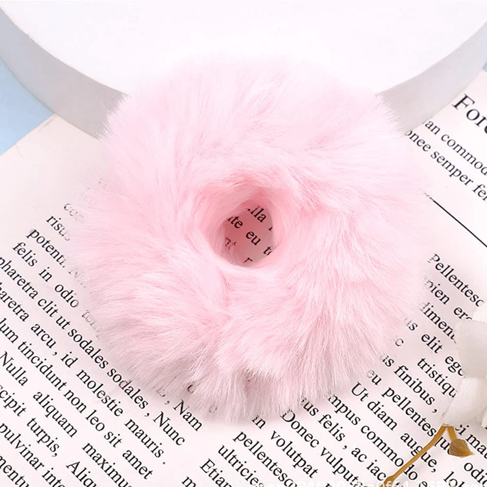 2 PCS Furry Scrunchies with Faux Rabbit Fur - Cute Elastic Bobbles, Ponytail Hol - Image 2 of 4