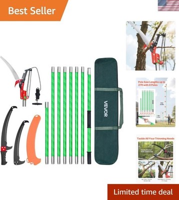 Manual Pole Saw - 27ft Extendable Tree Pruner with Fiberglass Handle & Scissors