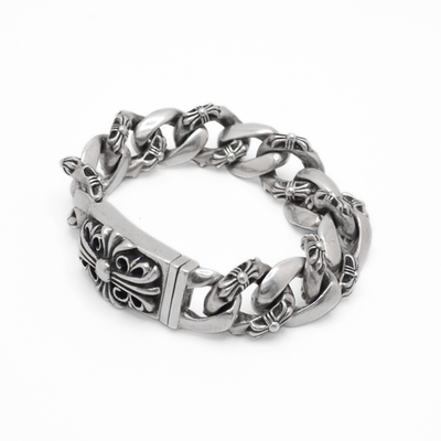 AUTHENTIC CHROME HEARTS Flower Crest Silver Fancy Link Chain