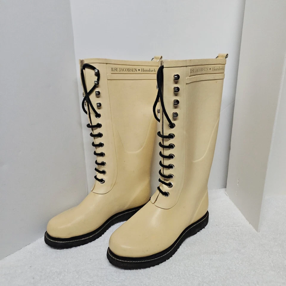 Botas de lluvia Ilse Jacobsen resistentes al aceite para mujer talla 40 amarillas hasta la rodilla con cordones Foto 2 de 4