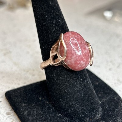 925 Gold Vermeil Pink Rhodochrosite Ring Size 9