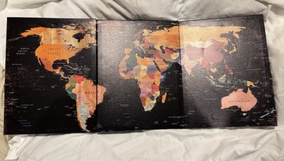 world map wall art 3 Piece  Wood canvas 16 x12  Each