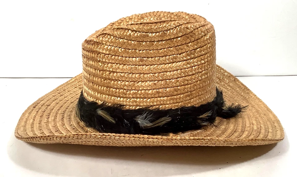 Sombrero de Vaquero Levi’s Vintage Paja Occidental con Banda de Plumas Hecho en EE. UU. Pequeño hr Foto 3 de 4