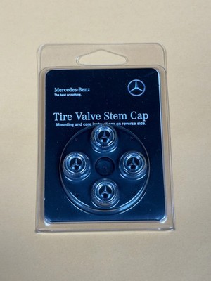 Mercedes-Benz Genuine Tire Valve Stem Cap Set, Laurel BLACK on Silver Caps OEM !