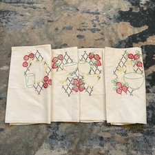vintage set of 4 embroidered kitchen linens / dish towels