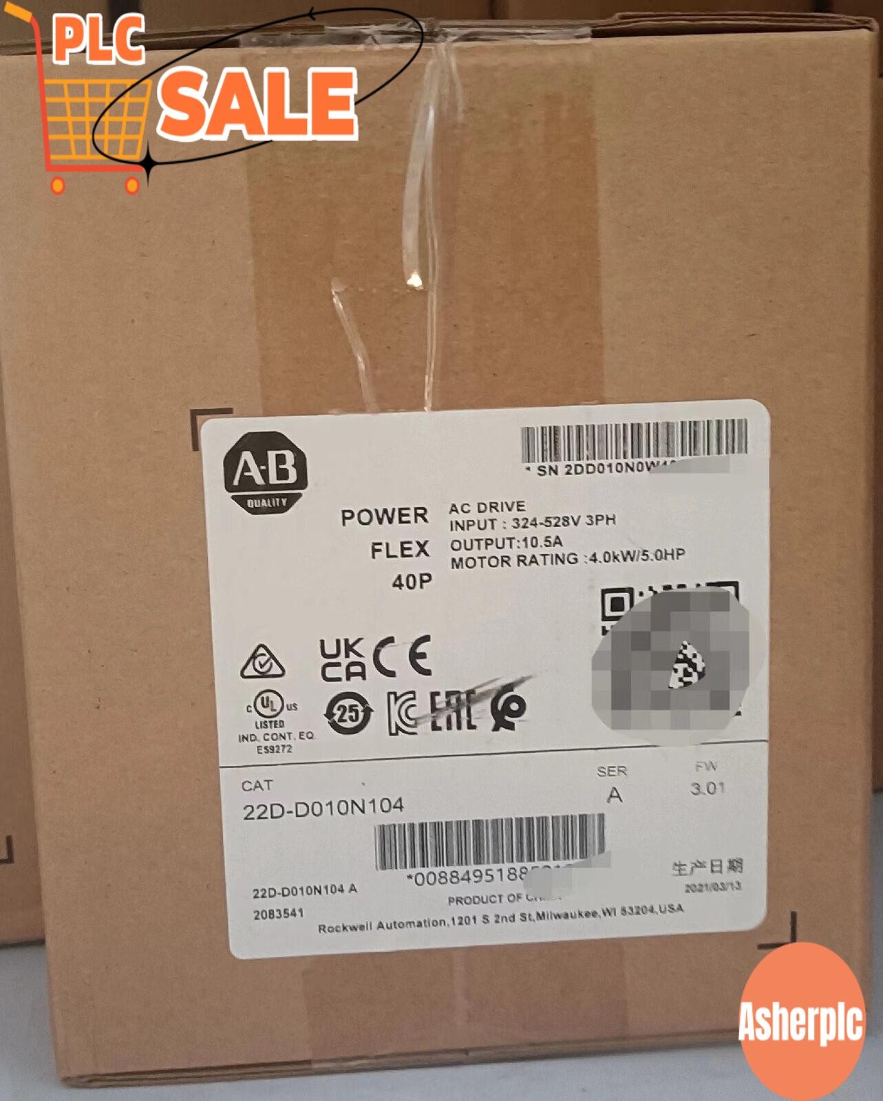 New Allen-Bradley 22D-D010N104 PowerFlex 40P 4 KW (5 HP) AC Drive AB 22DD010N104
