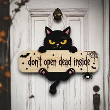 Halloween Door Hanger, Vintage Halloween Decor Outdoor, Black Cat Decor