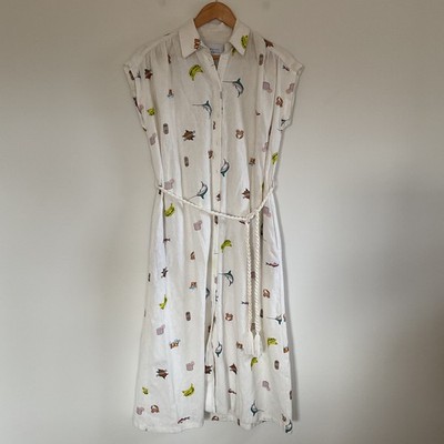 Maison D Amelie Tropical Bay Linen Blend Shirt Dress XS blue marlins Rope Belt