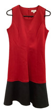 Calvin Klein Shift Dress Red & Black Colorblock Fluted Hem Size 10 NWOT