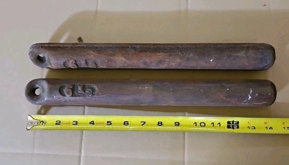 1 par de pesos antiguos de ventana de 14,5" de 6 libras marco de hierro fundido (2 piezas) marcado 6-12 Foto 2 de 4