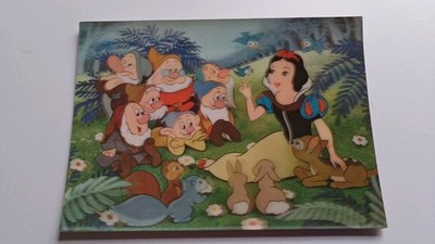 SCHNEEWITTCHEN & 7 ZWERGE linsenförmige Postkarte Disney Vintage leer 3D Holografie 4x6