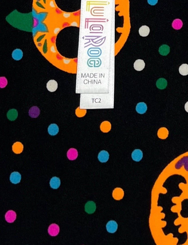 LuLaRoe Leggings TC2 Tall Curvy 2 Rare NEON Sugar Skull PUMPKIN DOT Halloween - Image 4 of 4