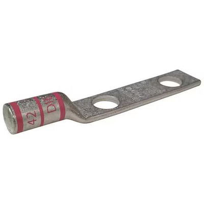 Two-Hole Compression Lug, 1/0 Awg Max, 3/8 In Stud, Long Barrel, Copper, Pink,