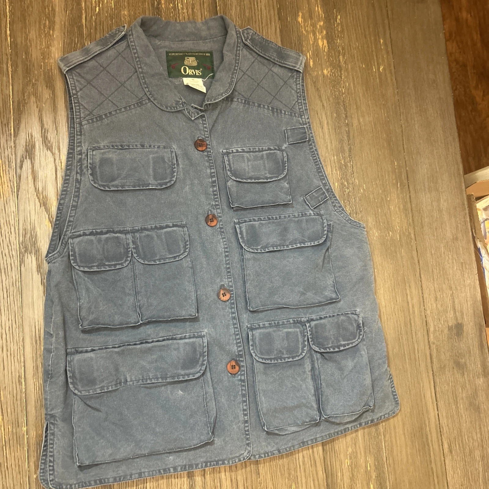 Vintage Orvis Women Men Vest Hunting Fishing Blue Button Up Pocket Medium