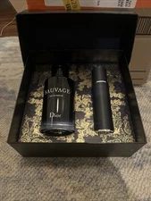 CHRISTIAN DIOR SAUVAGE 2 PCS GIFT SET EAU DE PARFUM 3.4 Oz,80% Full TRAVEL SIZE!