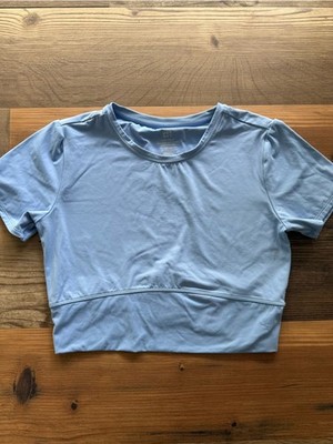 JoyLab Light Blue Performance Crop Top with Split back Activewear Athleisure