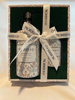 Morris & Co EUCALYPTUS & MINT Hand Soap 16 Oz./Linen Spray 3.8oz. Set Floral Box
