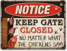 Warning Chicken Tin Metal Sign For Coop Funny Outdoor Keep Gate 8x12