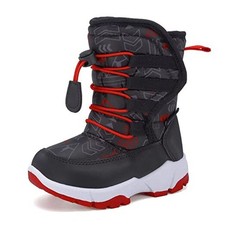 Winter Snow Boots for Boy and Girl Outdoor with Fur 6 Toddler 580.black.red