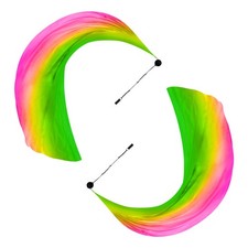 1 Pair Dance Silk Veil Poi with Throw Ball 79" x 32", Green Yellow Rose