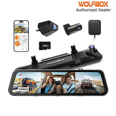 Wolfbox G900 TriPro 3CH Mirror Dash Cam 4K Front, 2.5K Rear, 1080P Cabin, WiFi