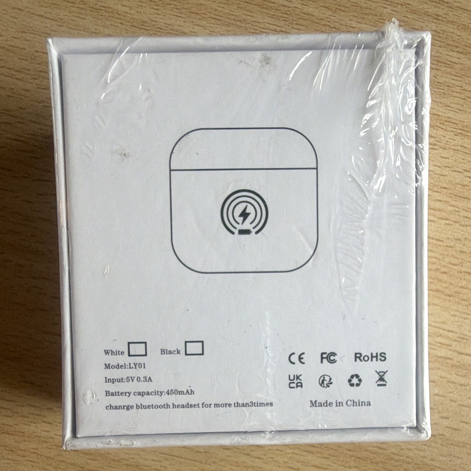 Wireless Charging Case for Bluetooth Earbuds, Model LY01, White image 2
