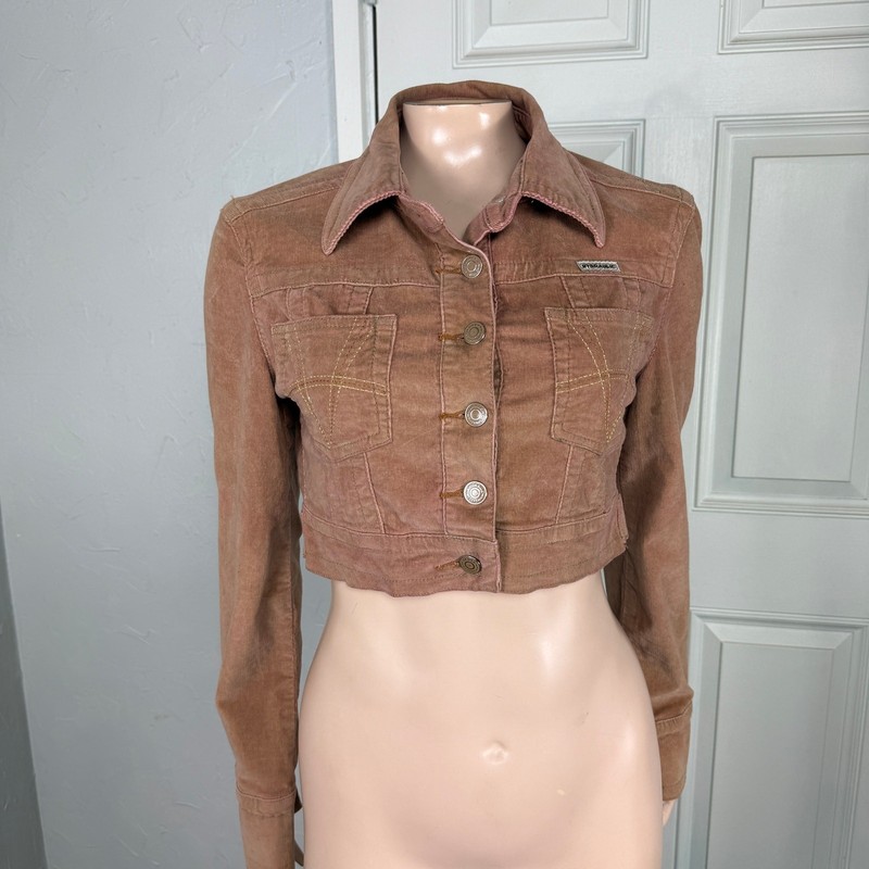 Vintage Y2K Hurdrulic Women's Crop Coat Jacket Medium Corduroy Button NN7