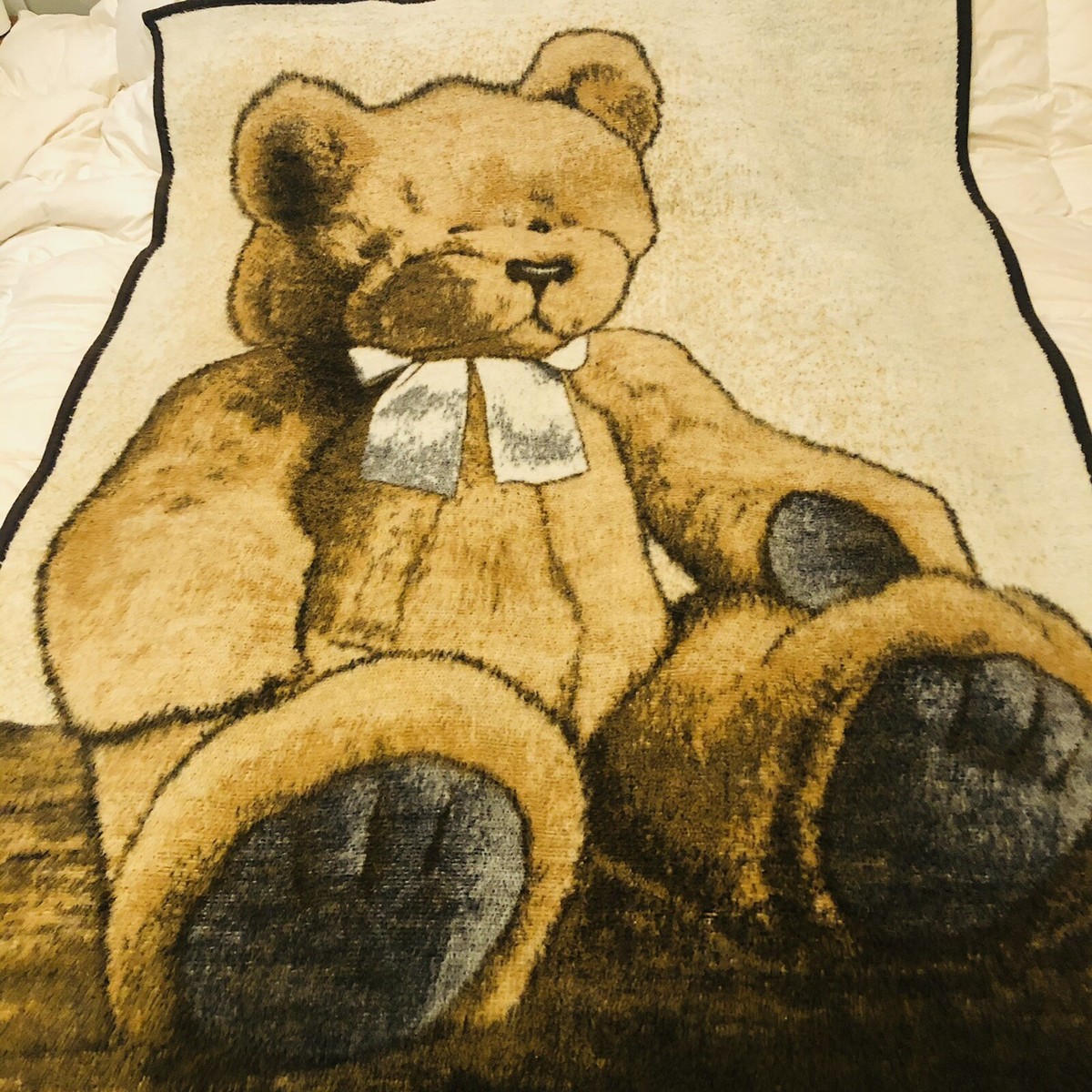 Biederlack Teddy Bear Vintage Throw Blanket Reversable 52” X 72” Made in USA