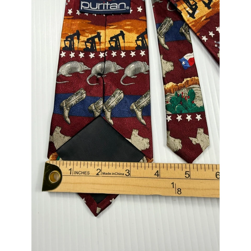 Puritan Texas Novedad Corbata Armadillo Botas de Vaquero Bandera Derrick de Aceite Foto 4 de 4