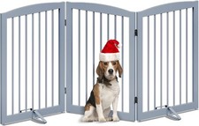 PUPETPO Freestanding Pet Gate for Dogs, Foldable 3 Panel 32" High - Gray Q4 
